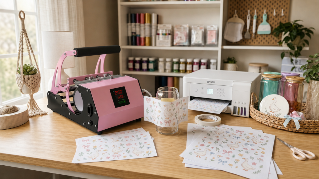 Sublimation printer, paper and heat press setup