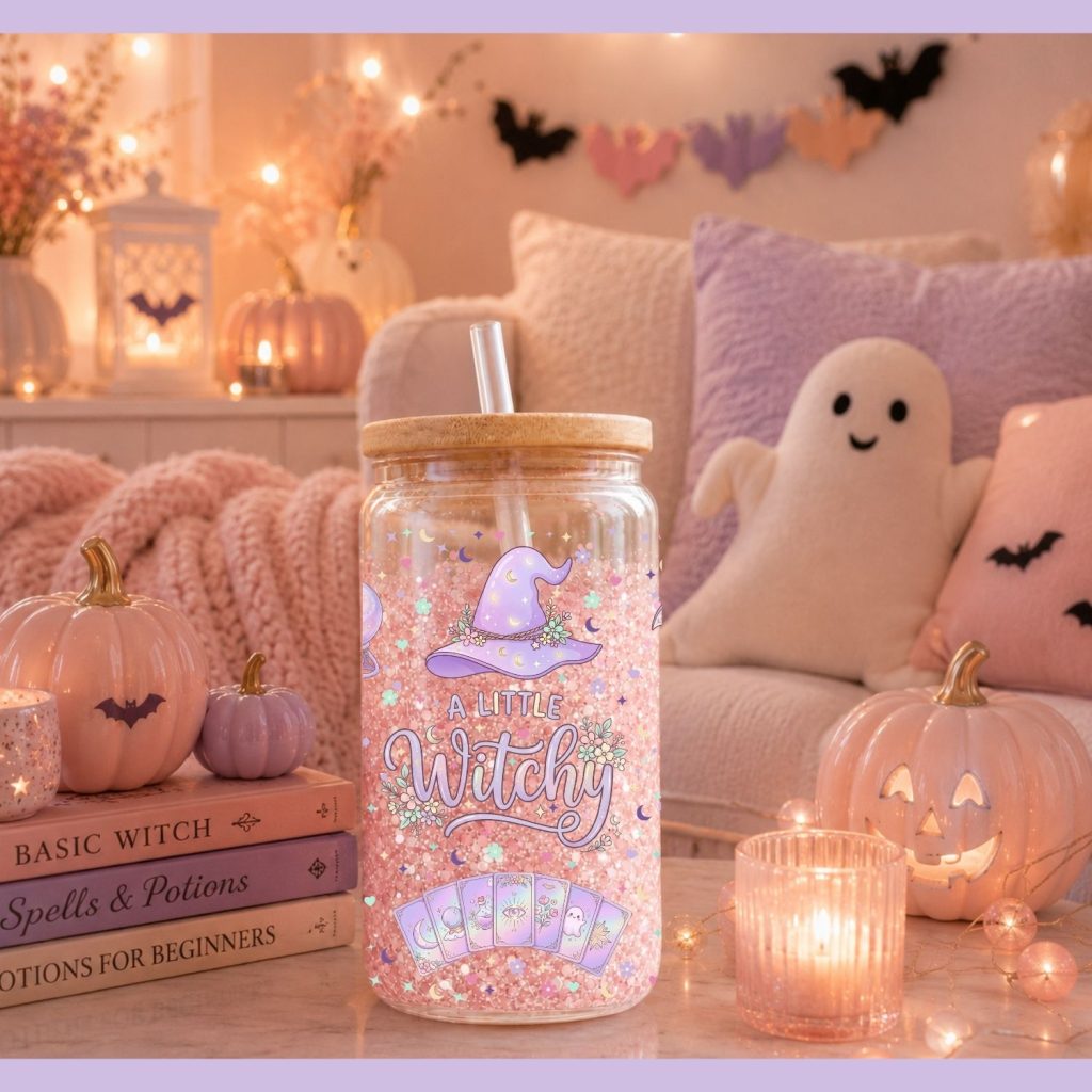 A Little Witchy Pastel Halloween Glass Can Wrap PNG