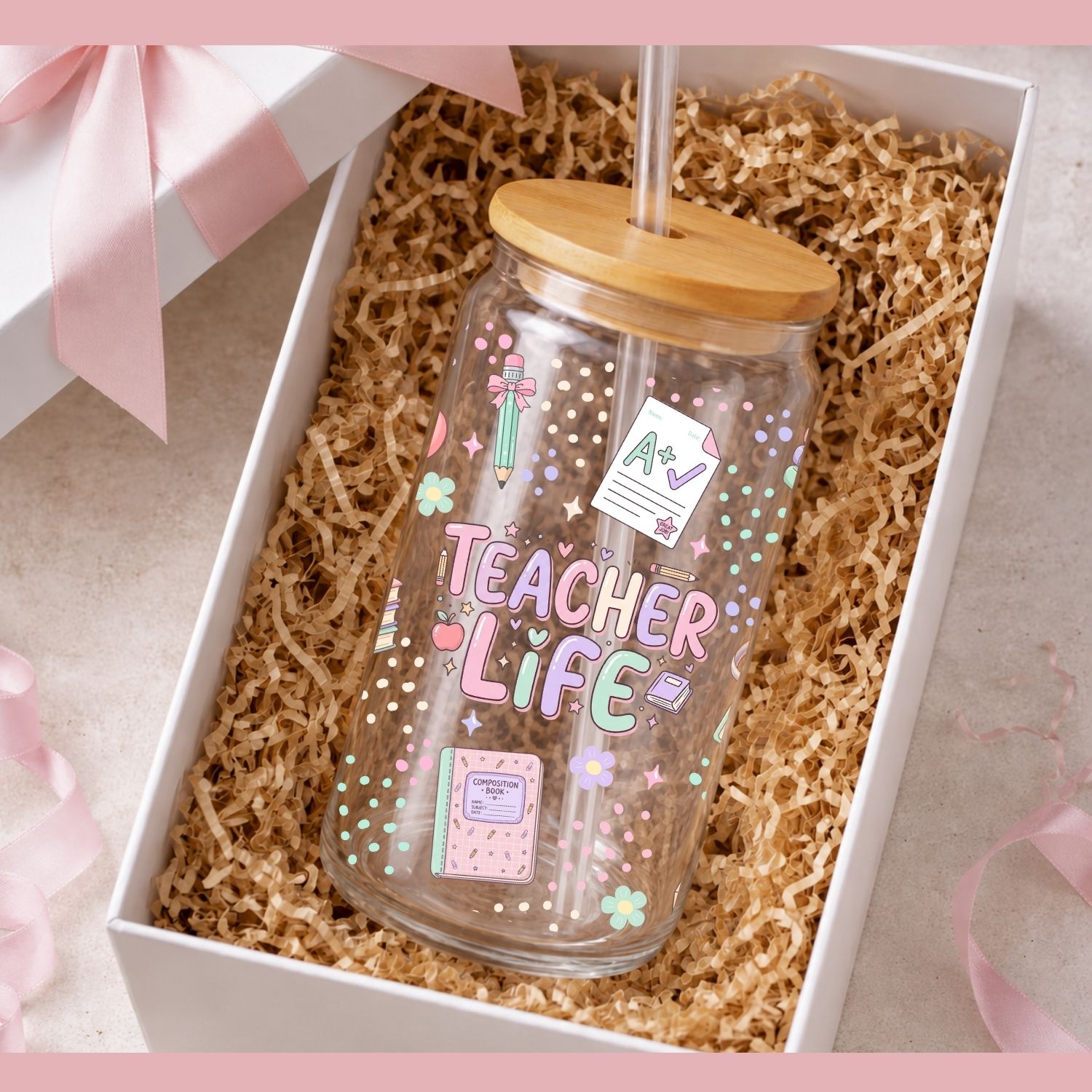 Teacher Life Pastel Glass Can Wrap PNG - Image 2