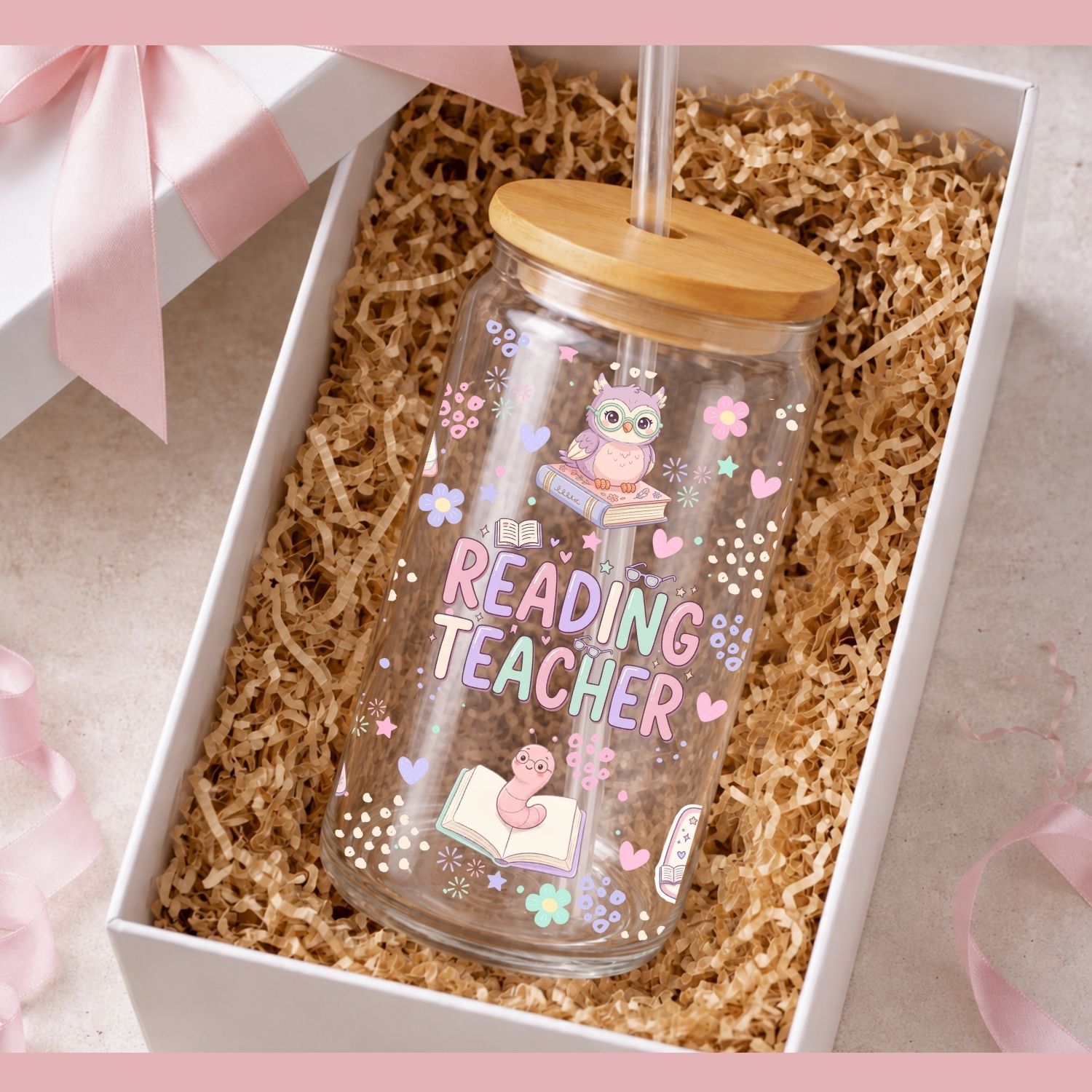 Reading Teacher Pastel Glass Can Wrap PNG - Image 2