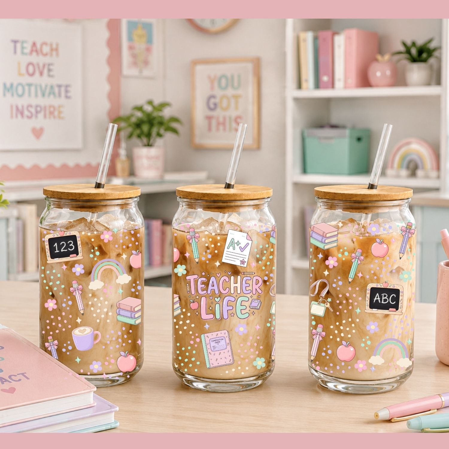 Teacher Life Pastel Glass Can Wrap PNG - Image 3