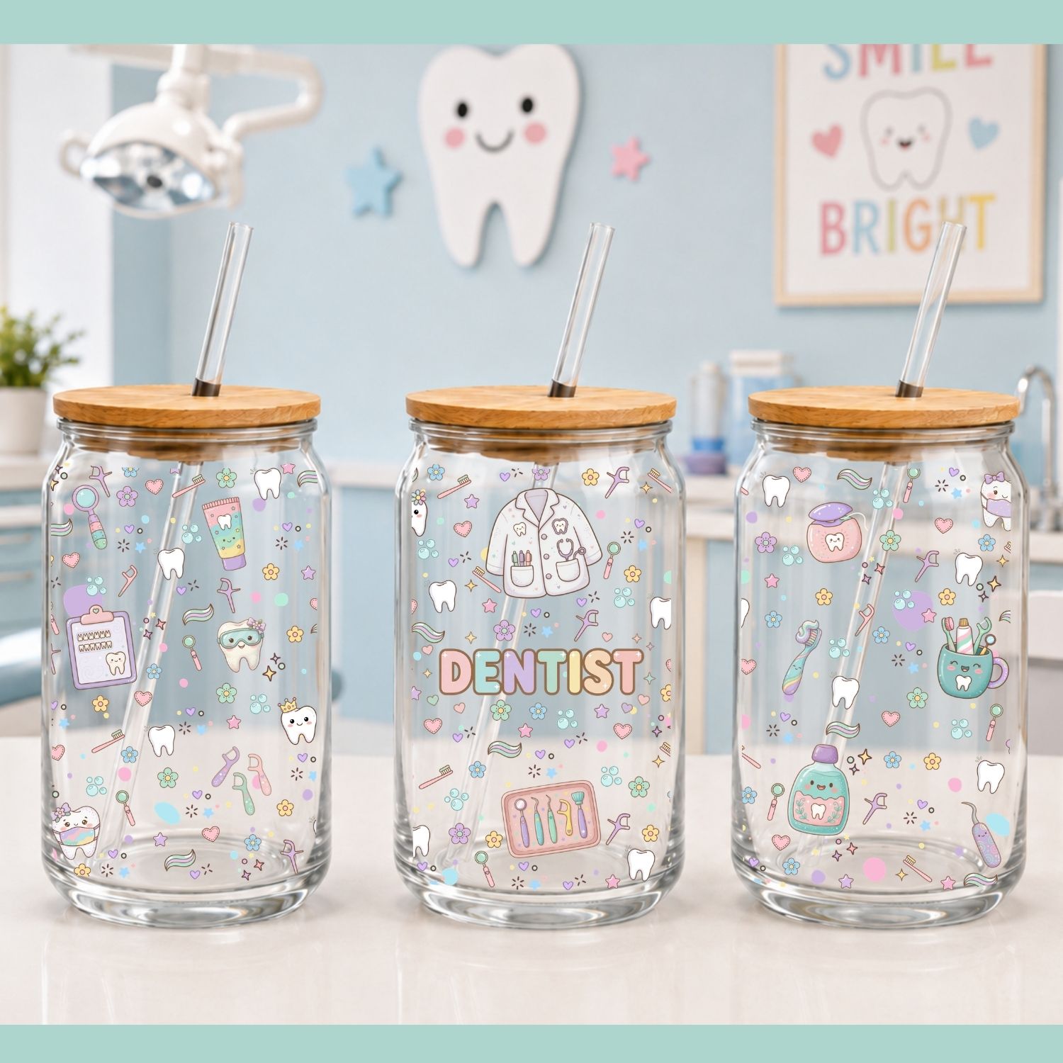 Dentist Pastel Glass Can Wrap PNG - Image 3