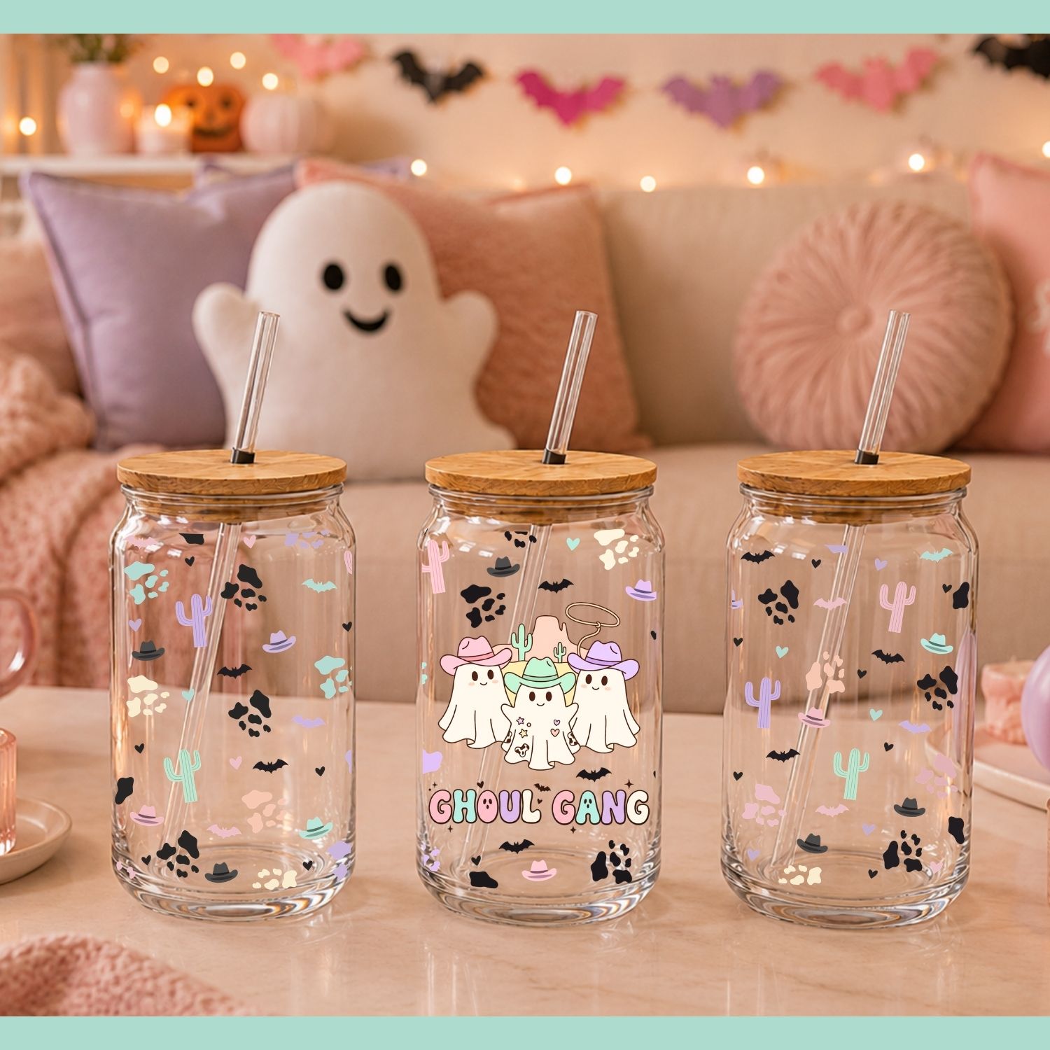 Ghoul Gang Western Halloween Glass Can Wrap PNG - Image 3