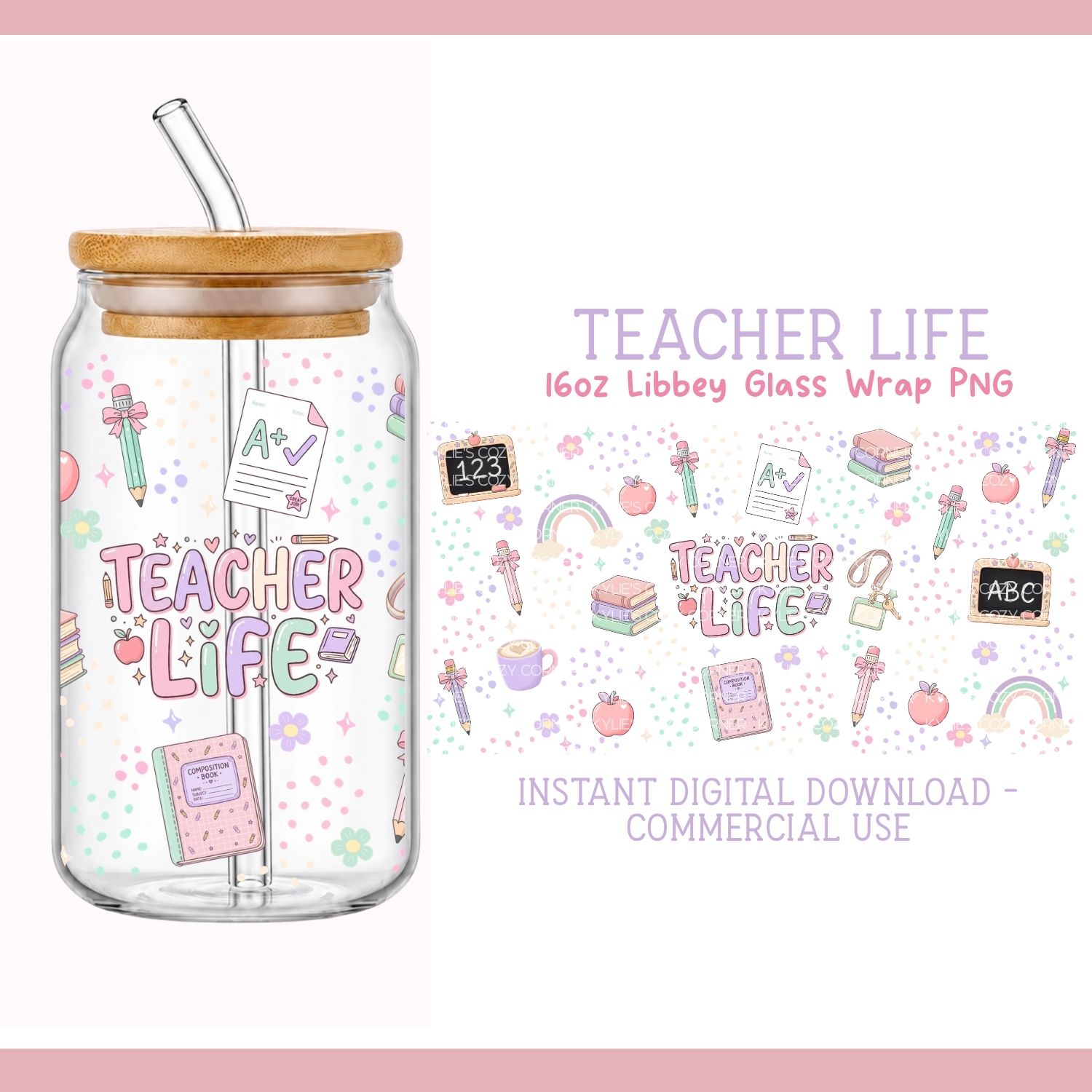 Teacher Life Pastel Glass Can Wrap PNG - Image 4