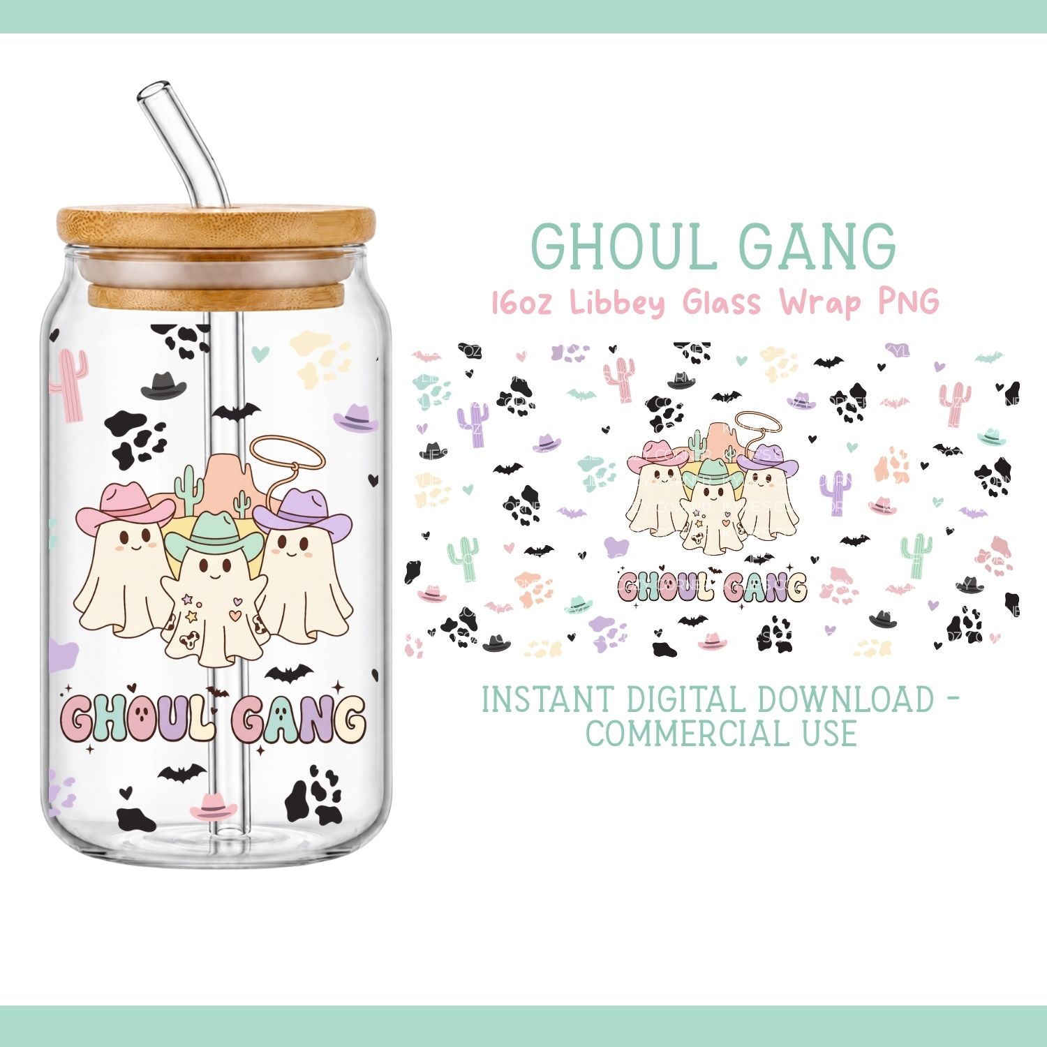 Ghoul Gang Western Halloween Glass Can Wrap PNG - Image 4